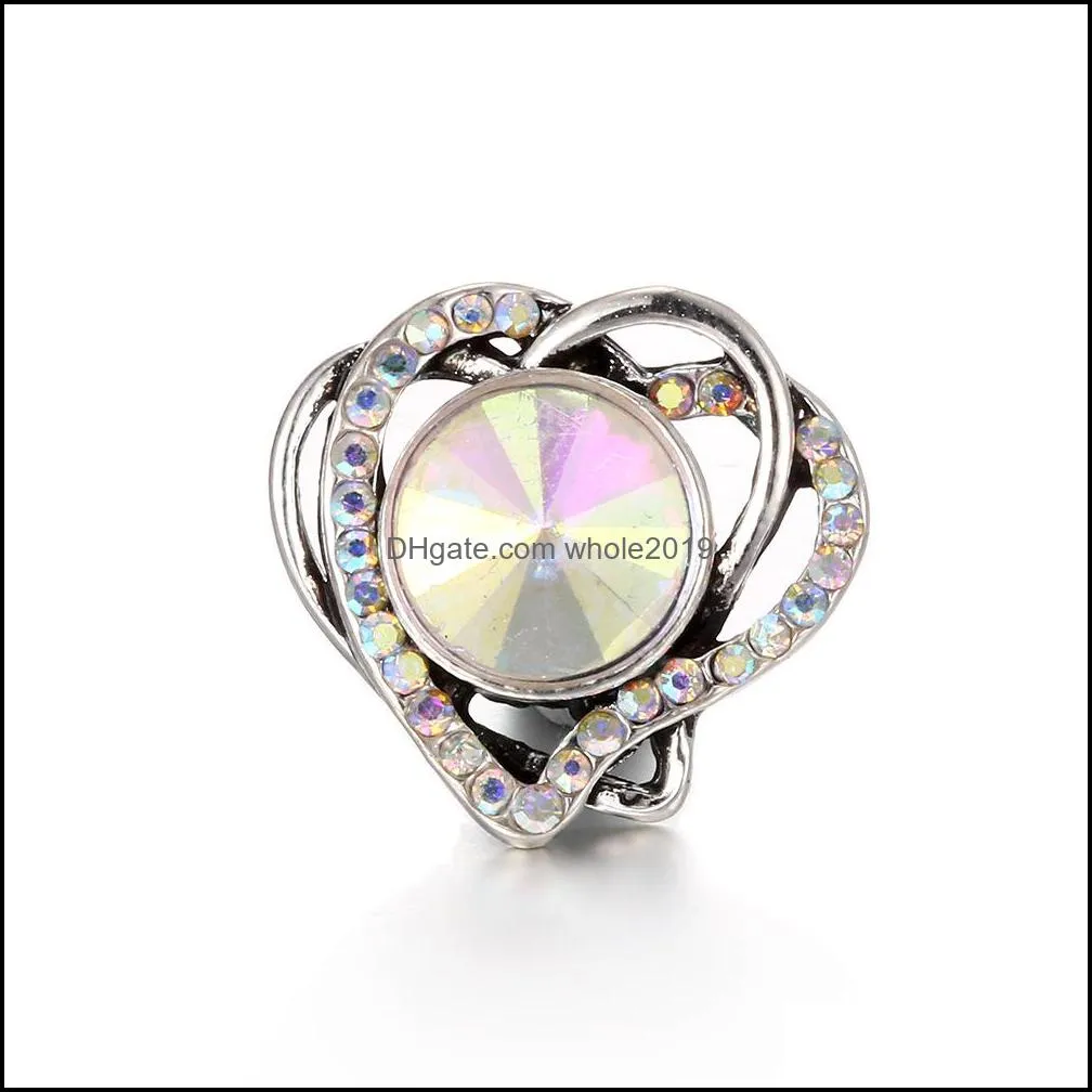 snap button jewelry components colorful rhinestone heart 18mm metal snaps buttons fit bracelet bangle noosa ze0066