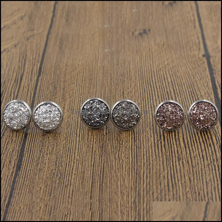 round stainless steel stud 12mm resin druzy drusy earrings handmade stud for women jewelry men