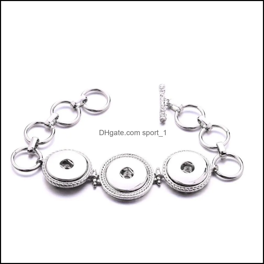 antique silver alloy noosa three snap button charms bracelet fit 18mm snaps buttons jewelry for women men