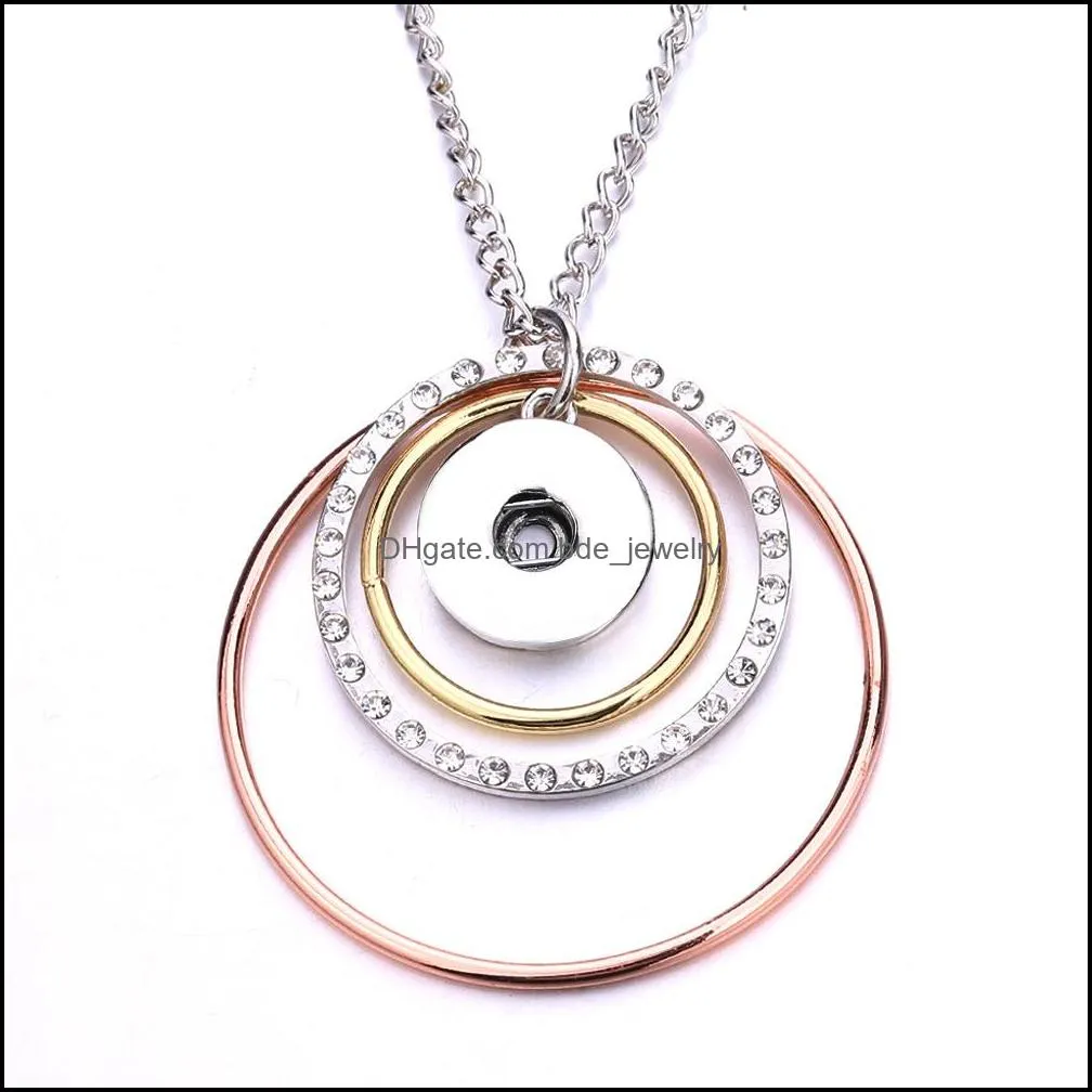 snap button jewelry three big circle rose gold silver rhinestone pendant fit 18mm snaps buttons necklace for women men noosa d348