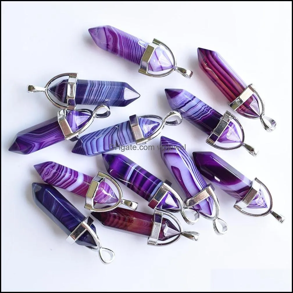 purple stripe agate stone pillar shape charms point chakra pendants for jewelry making