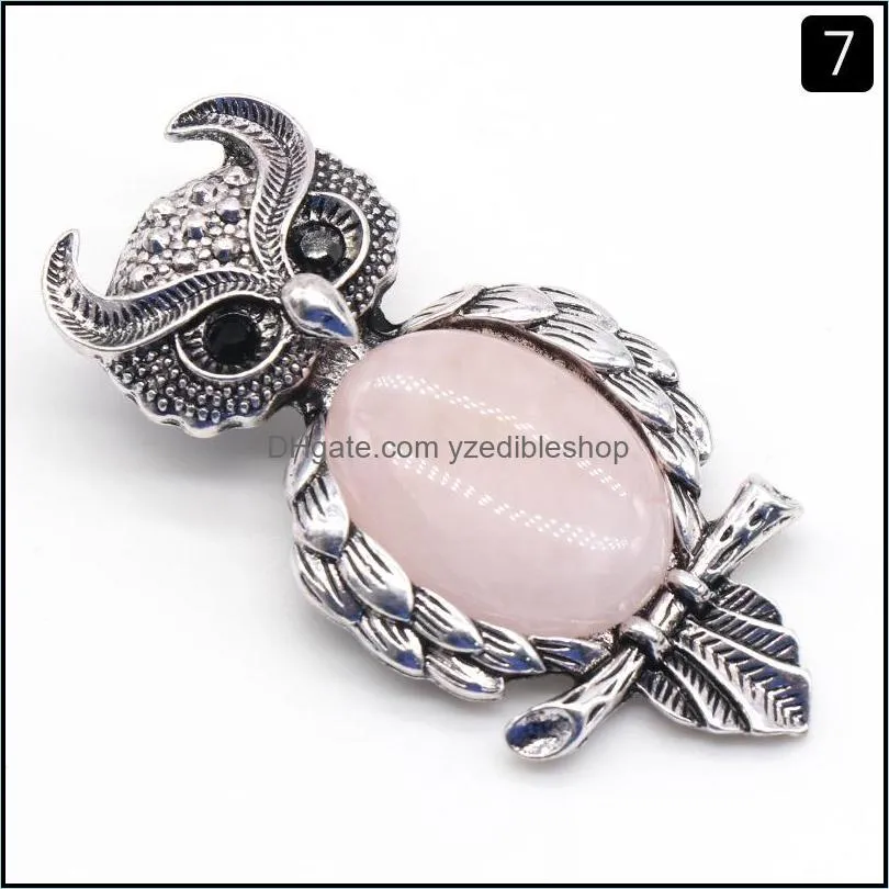 owl shape pendant chakra stone gemstone pins natural healing crystals brooches vinage jewelry