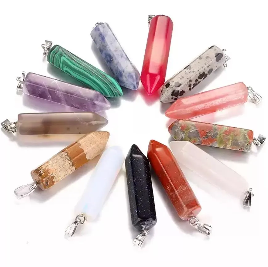 single point natural stone agate hexagon prism shape charms pendants for healing crystals stones jewelry making