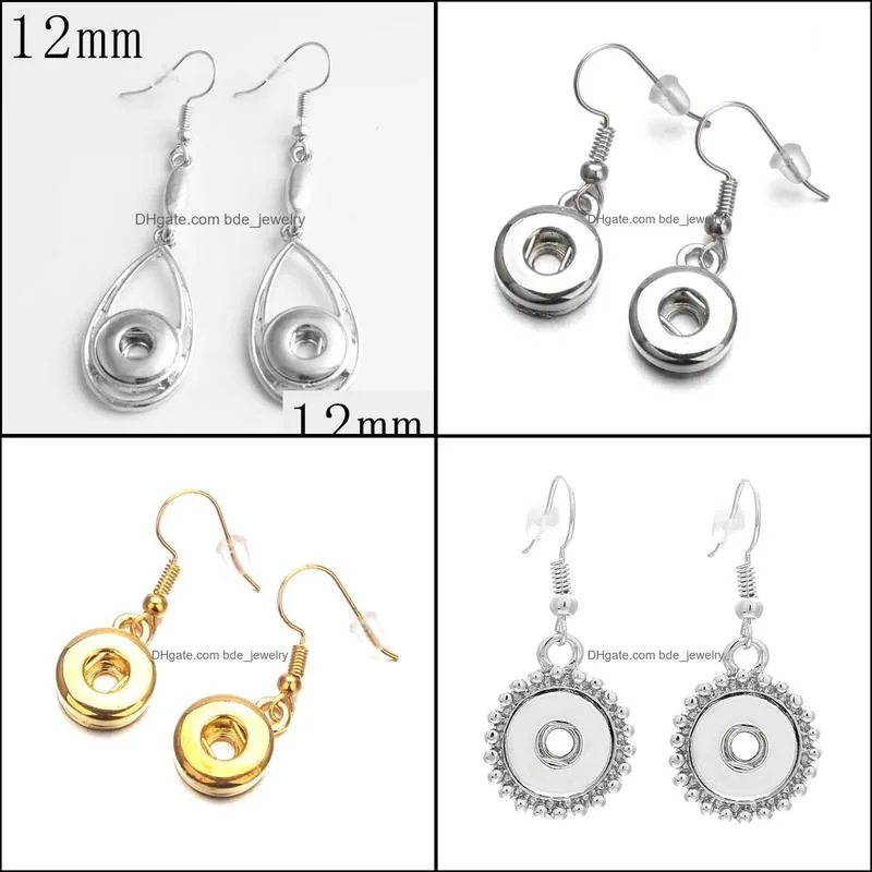 fashion lady 12mm 18mm snap button charms earrings for women gold silver plated metal jewelry