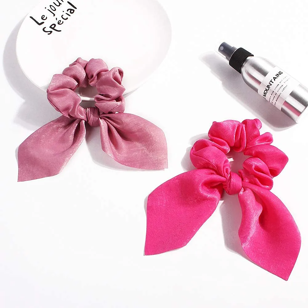 3ml bow scrunchies for long hair chiffon satin scrunchies silk with bow scarf solid stripe flower color bow scrunchies ponytail holder with tail rabbit bunny ear bowknot hair accessories a5