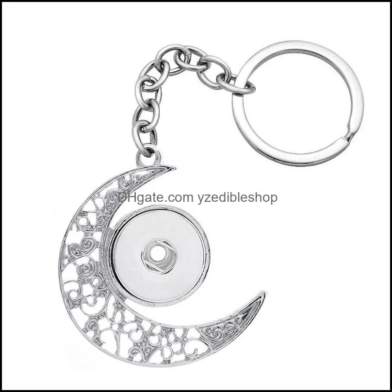 noosa fashion keychains moon flowers elephant wings crystal rhinestone snap key chains fit 18mm snap buttons keyrings