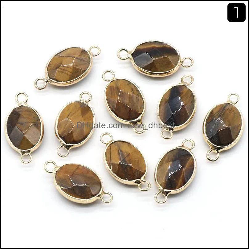 13x25mm oval stone connector charms faceted gemstone golden plated pendant women jewelry making necklace bracelet wholesale