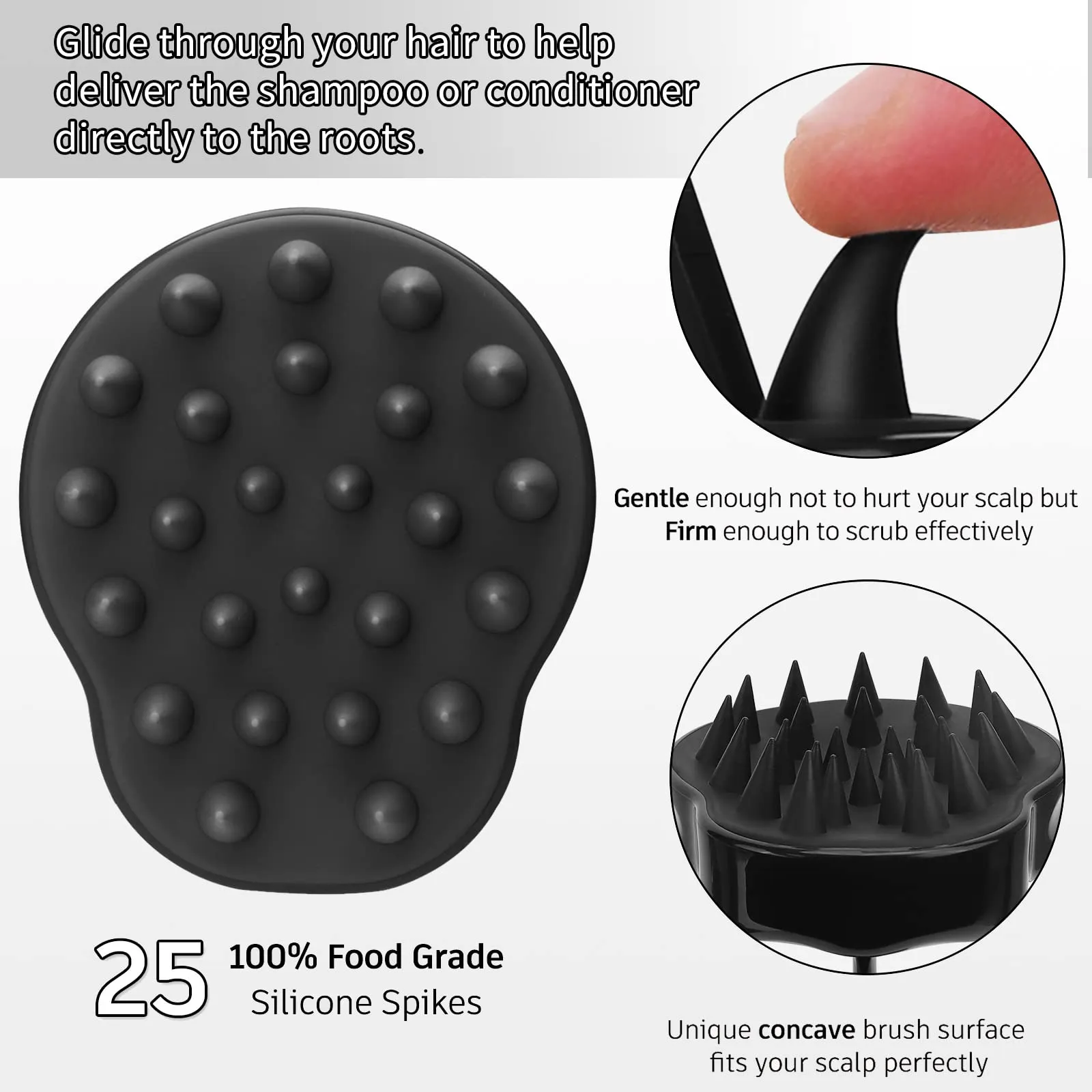 3ml scalp massager shampoo brush with soft flexible silicone bristles for hair care and head relaxation ergonomic scalp scrubber/exfoliator for dandruff removal and hair growth black