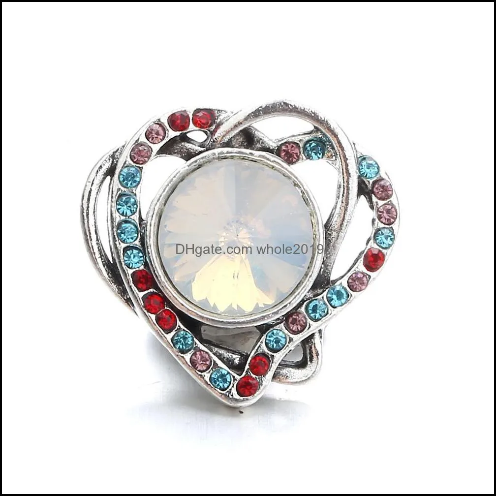 snap button jewelry components colorful rhinestone heart 18mm metal snaps buttons fit bracelet bangle noosa ze0066