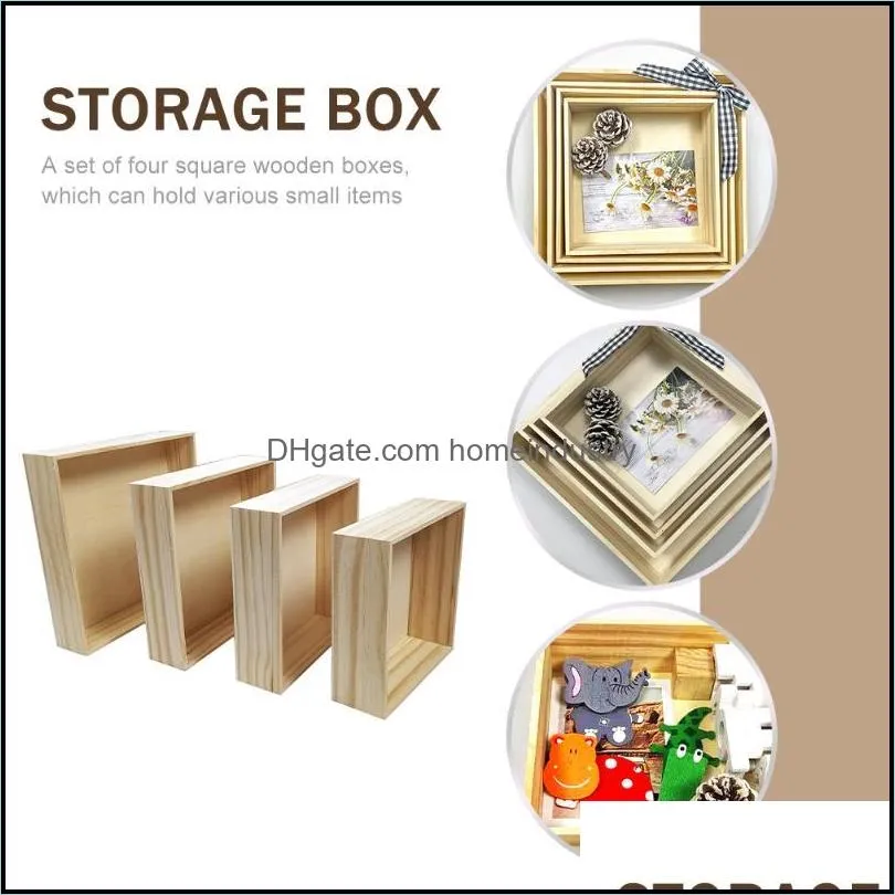 Gift Wrap 4pcs Wooden Storage Case Home Organizing Box Packing Without LidGift