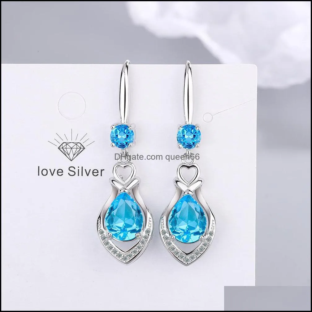 s925 stamp silver earrings charms blue pink white zircon earring jewelry shiny crystal tassel hoops piercing earrings for women wedding party