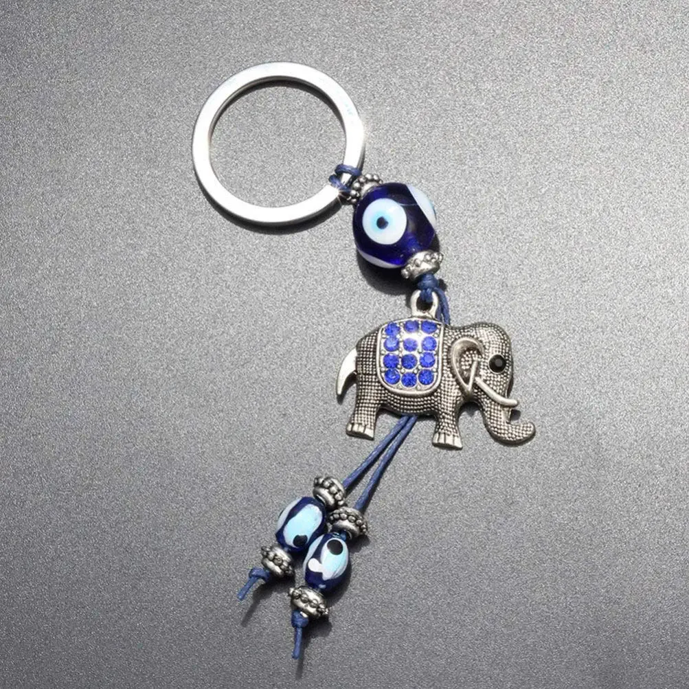 3ml blue evil eye keychain turkish wall hanging ornament lucky elephant pendant decorations muslim style feng shui amulet keyring for for lucky protection jewelry accessories