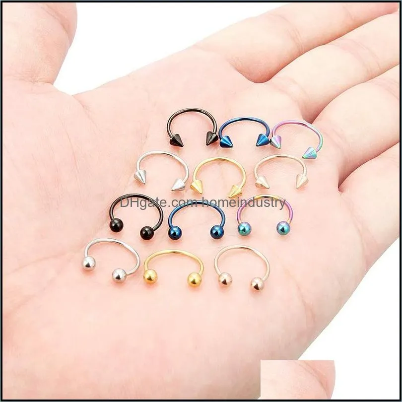 100pcs/lot Body Jewelry Cone Spike Horseshoe Circular Septum Nose Ring Steel Nipple Hoops Eyebrow Ear Piercing