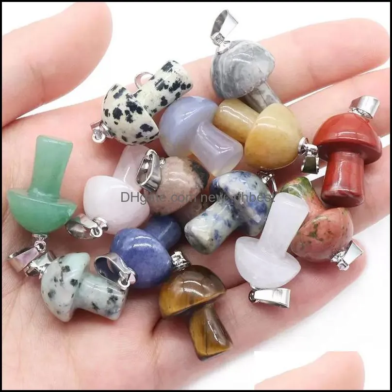 2cm natural stone mushroom shape charms quartz crystal pendant necklace rose quartz tiger eye diy jewelry making necklaces earrings