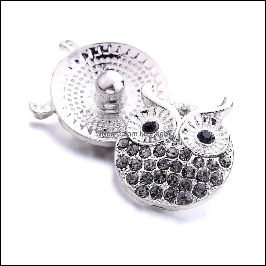 high quality snap button jewelry colorful rhinestone owl components 18mm 20mm metal snaps buttons fit bracelet bangle noosa b1087
