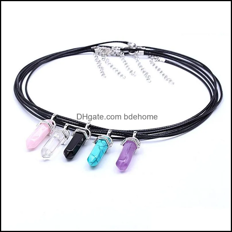 Reiki Healing Crystal Stone Pendant Chakra Rose Tiger eye Rope Choker Necklaces Wholesale Energy Pendants Crystal Necklace Jewelry