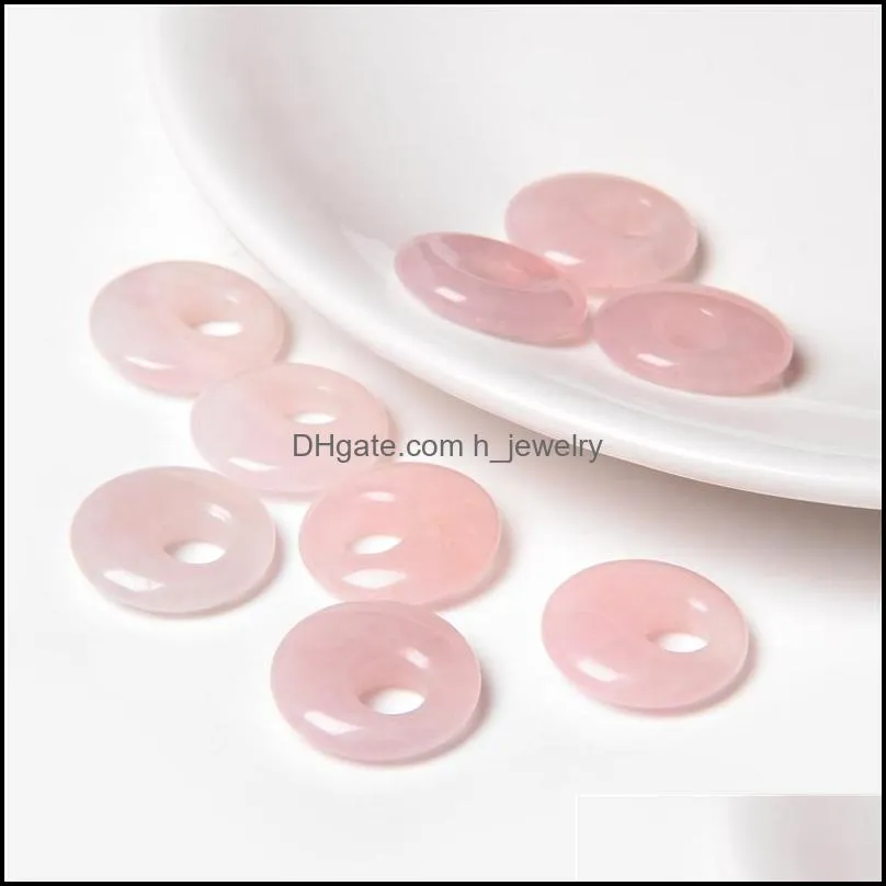 Fashion Roses Quartz Charms 18mm Gogo Donut Natural Stone Beads for Jewelry Making Pendant Earring Charm Accessories