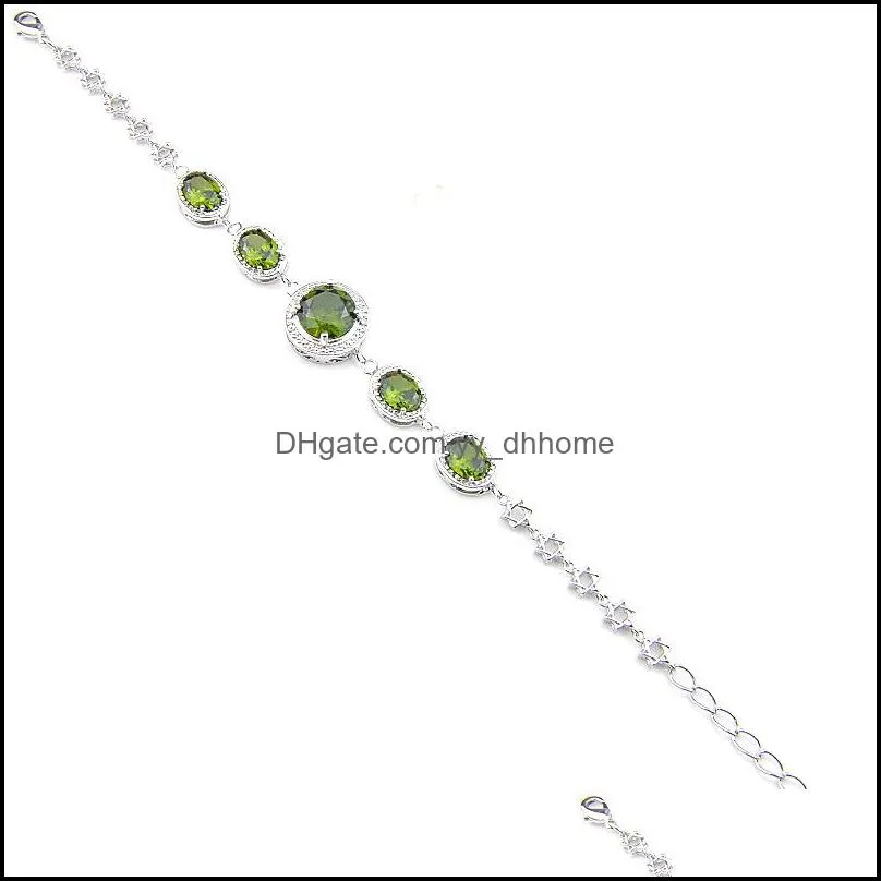 For Women Silver Color Bracelets Retro Round Green Peridot Fashion Bracelet New Year Gift 8