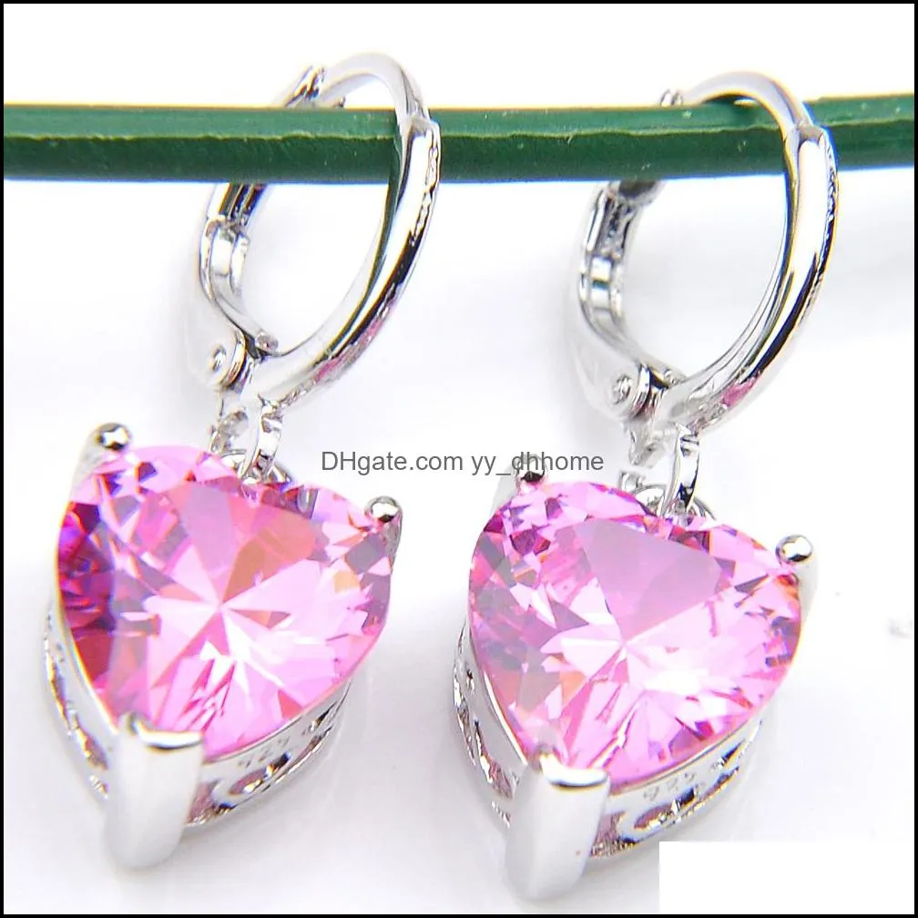 6 Sets/Lot Wedding Jewelry Pendants Earrings Sets Heart Pink Kunzite Gems 925 Silver Necklaces Cz Zircon Jewelty Sets For Women`s