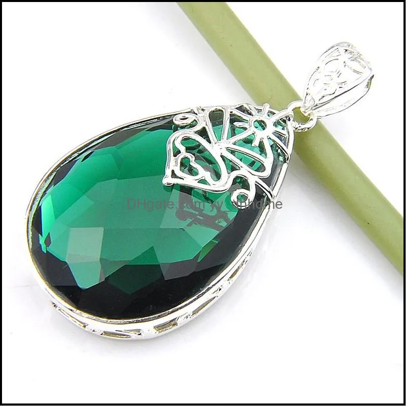 Handmade 6 Pieces Real Huge Water Drop Fire Green Quartz Pendants 925 Sterling Silver Plated Lovers 1.58inch Pendants