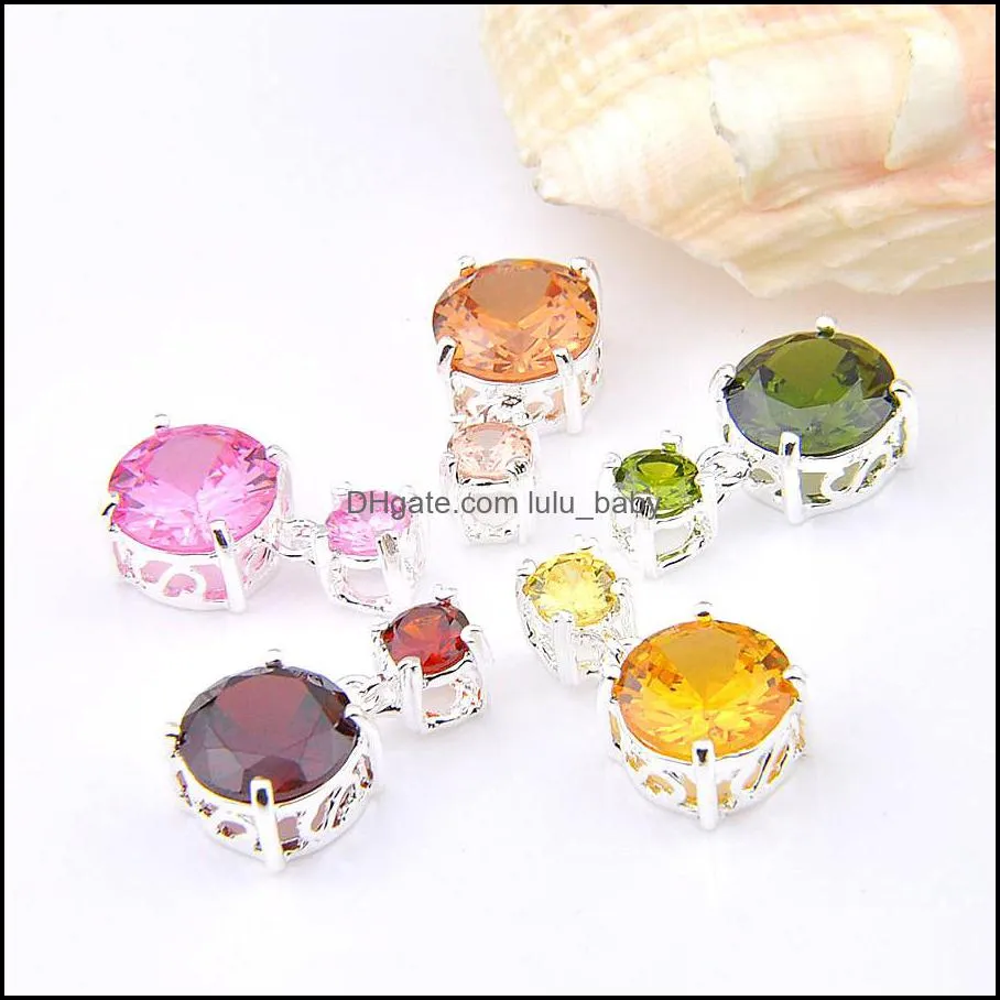 Mix 5PCS Morganite Pink Topaz Citrine Peridot New 925 sterling Silver Pendant Square Gemstone Necklaces Pendants For Lady Party