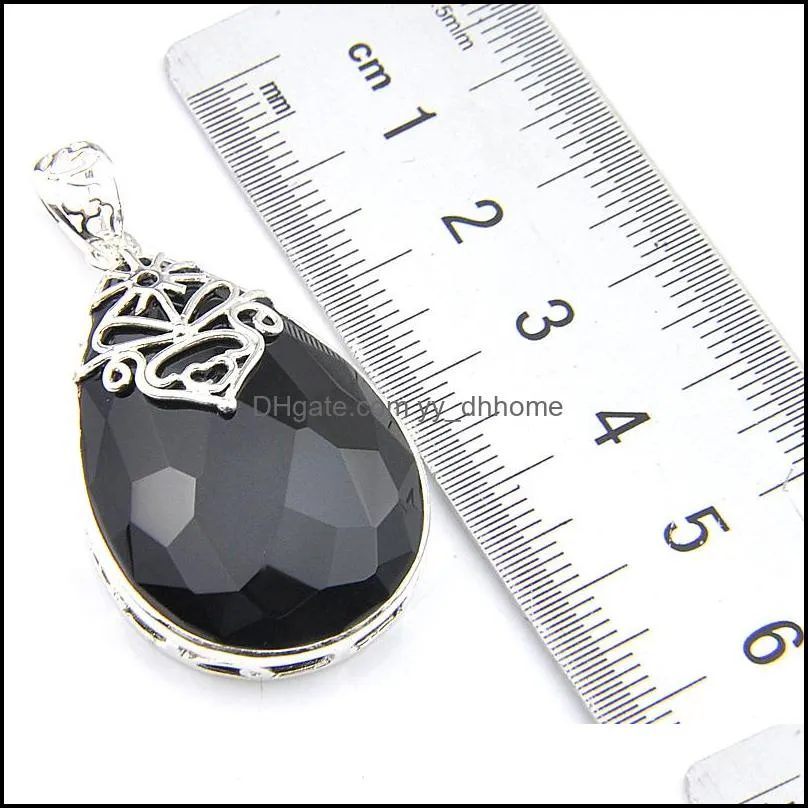 925 Sterling Silver Plated Huge Natural Black Onyx Water Drop Pendants For Woman Men Lovers Pendants Jewelry 1.58inch Free