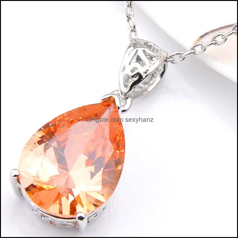 6 Sets/Lot Xmas Gift Champagne Color Crystal Zirconia 925 Silver Pendants Necklaces &Drop Earrings Jewelry Sets