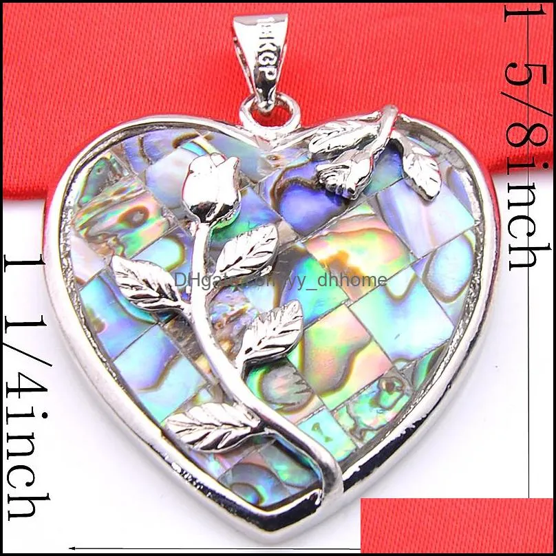 6Pc/lot Natural Abalone Shell pendant Heart-shaped Rose Flower Women Pendant Necklaces USA Israel Wedding Engagement Jewelry 32*36 mm