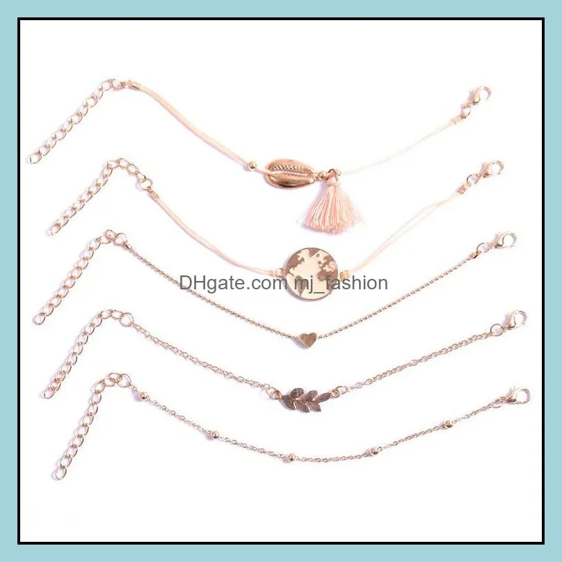 Handmade Jewelry Wholesale Alloy Tassel Shell Jewelry Set Oil Drop Map Bracelet Bracelet Multi-piece Bracelet