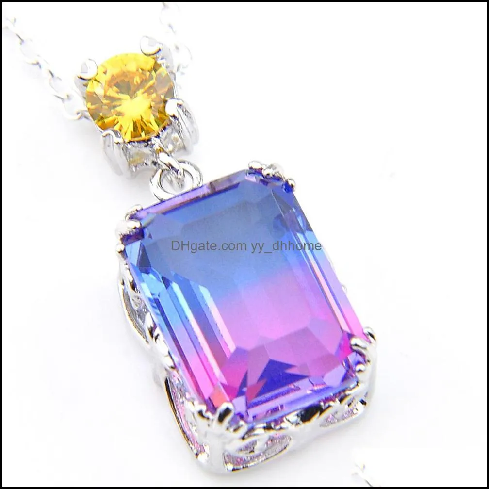 Mix 5PCS Rainbow New 925 sterling Silver Round Citrine Bi-Colored Tourmaline Gemstone Necklaces Pendants For Lady Party