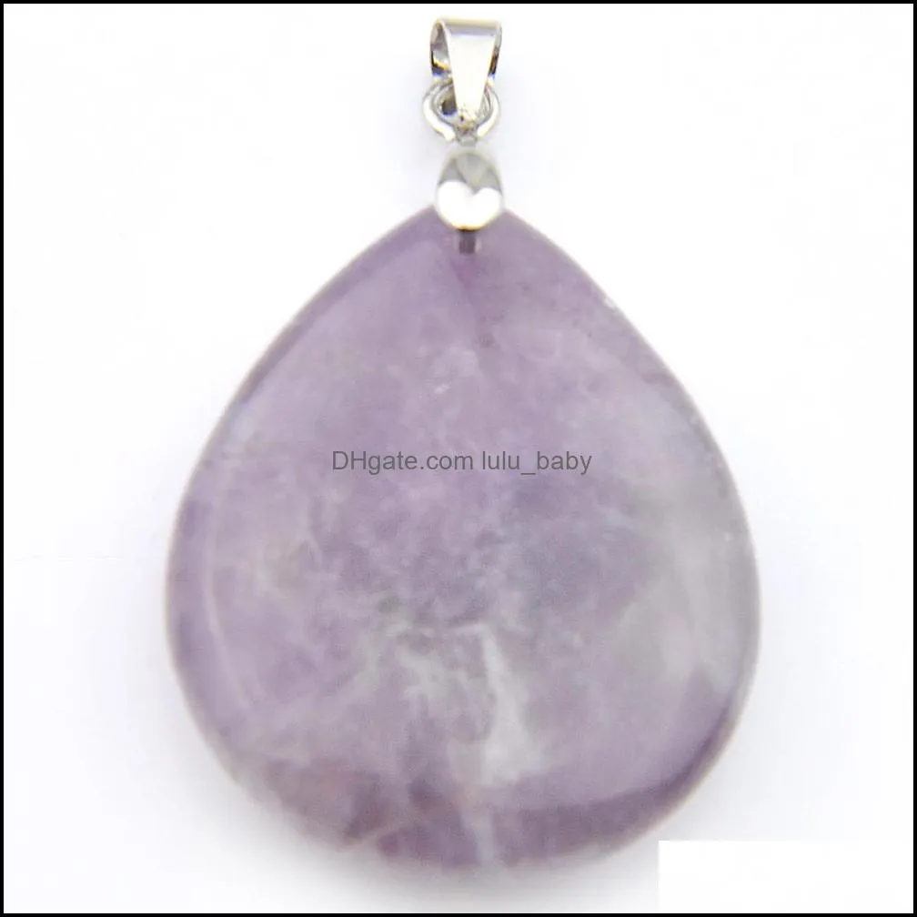 Best Wholesle 3 Pieces Amethyst Pendant Necklace Gems 20*30MM Women Natural Stone Water Drop Purple Crystal Pendant Jewelry