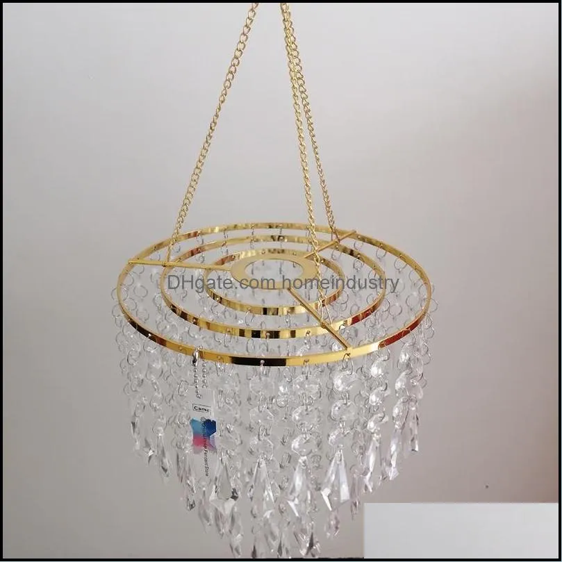 party decoration camal 1pcs assembled t49cm hanger 22cm gold centerpiece frame shelf acrylic bead chain for chandelier pendant wedding