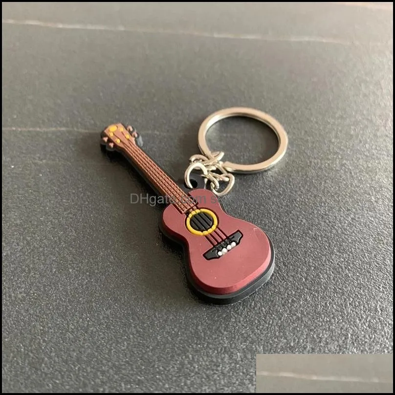 Creative Mini Musical Instrument Keychain Cute Silicone Guitar Piano Saxophone Key Chain Backpack Car Ornament Musician Jewelry