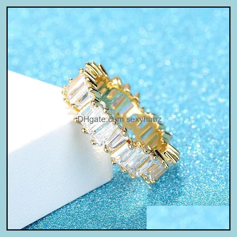 Ring Cubic Zirconia Emerald Cut Ring Band For Women 14K Gold /Silver Plated