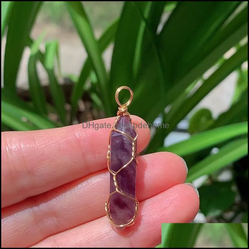 Wire Wrap Reiki Healing Crystal Stone Pendant Chakra Rose Tiger eye Gold Choker Necklaces Wholesale Energy Pendants Necklace Jewelry