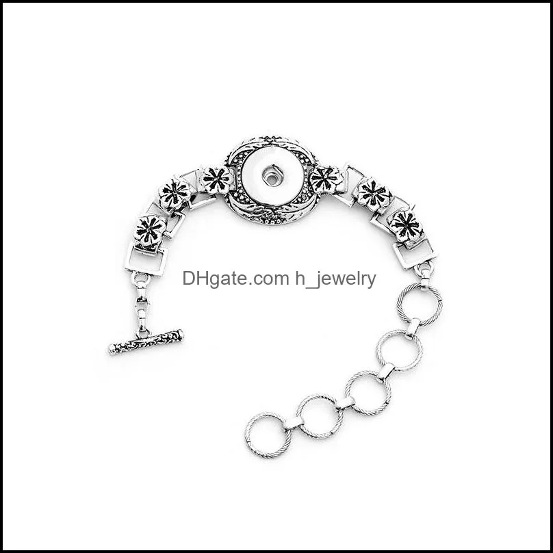 Lots Style Antique Silver Alloy Heart Noosa Snap Button Bracelet Fit 18mm Snaps Buttons Jewelry