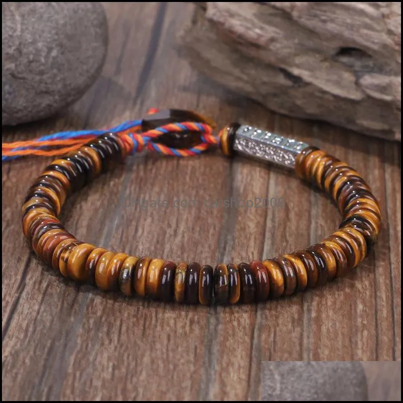 Tibet Buddha Beaded Bracelet Tiger Eye Disc Stone Healing Meditation Yoga Bracelets. Chakra Jewelry For Men