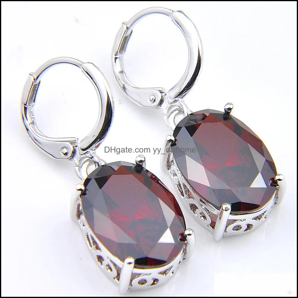 6 Sets Classic Shiny Oval Fire Garnet Cubic Zirconia Gemstone 925 Sterling Silver for Women Pendants Necklace Earring Wedding Jewelry