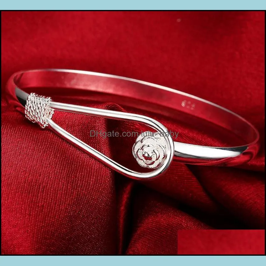 6Pcs Holiday Gift Shiny Unique Rose Flower Pure 925 Sterling Silver Open Adjustable Bracelets Bangles Russia Bangles