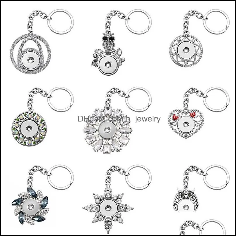 Fashion Keychains Cross Oval Geometric Rhinestone snap key chains fit 18mm snap buttons Keyrings