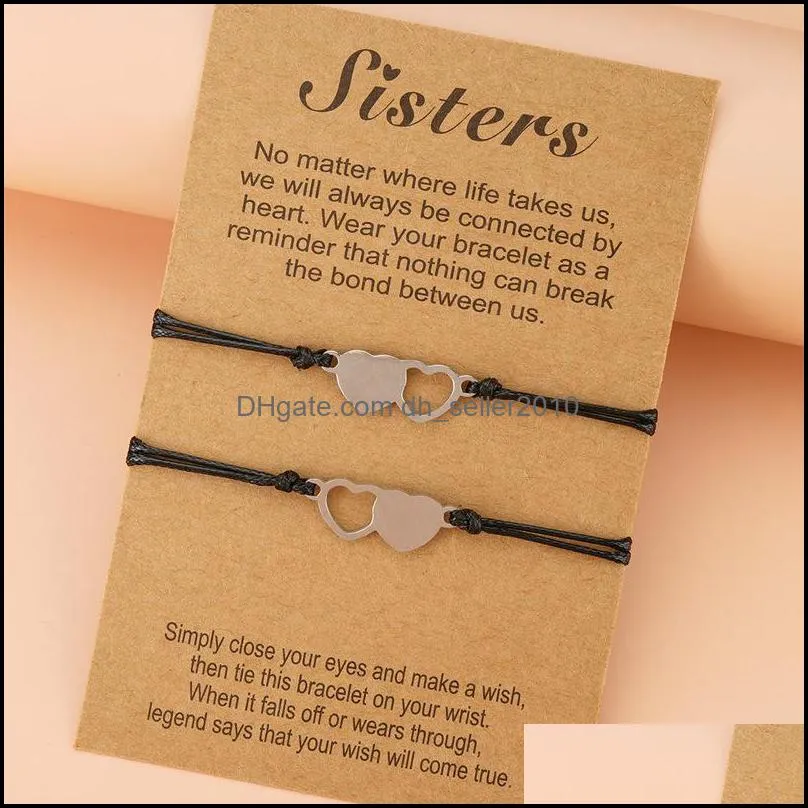 Sisters Card Bracelet 2-piece Creative Stainless Steel Heart-shaped Good Friend Bracelet