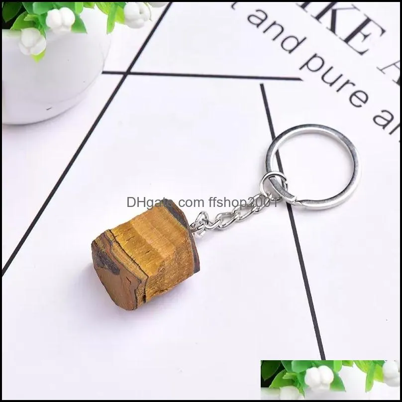 Natural Freeform Rough Stone Quartz Keychain Ring For Women Men Handbag Hangle Car Key Holder Raw Mineral Stones Keyring Jewelry