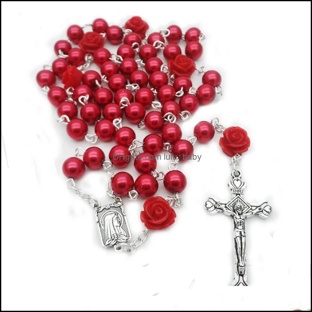 6mm Occhiali Di Perle Perline Crocifisso Croce Per Uomini Donne Rosario Perline Battesimo Cattolico Regali