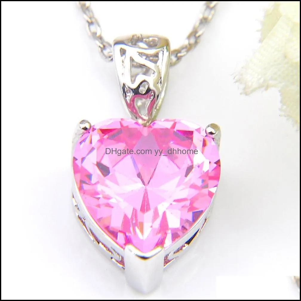 6 Sets/Lot Wedding Jewelry Pendants Earrings Sets Heart Pink Kunzite Gems 925 Silver Necklaces Cz Zircon Jewelty Sets For Women`s