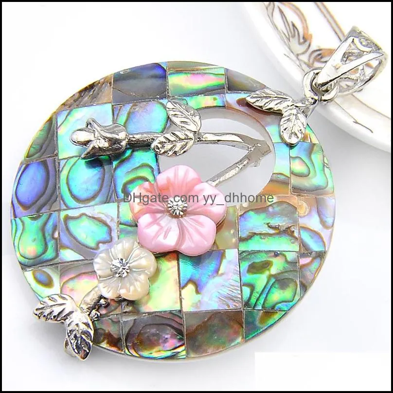 New Arrives Natural Abalone Shell Women Pendant Necklaces Plum blossom Silver Fashion DIY Jewelry Pendant 6Pcs/lot Size 40mm