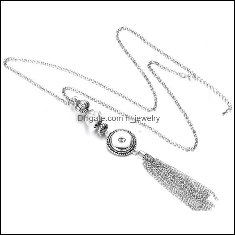 Bohemia Ethnic Snap Button Necklace Long Tassel Snap Pendant Necklaces Fit 18mm 20mm Snaps Buttons Jewelry