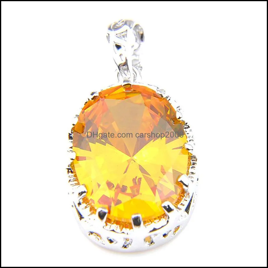 925 Sterling Silver Plated Oval Brazil Citrine Gems Pendants Russia American Holiday gift Necklaces Pendants
