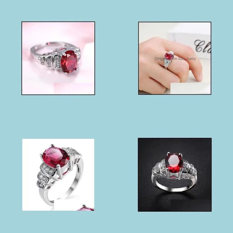 Msee pic`s Day Gift NEW Retro Oval Fire Red Garnet Gemstone 925 Sterling Silver Rings Wedding Engagement Jewelry for Women