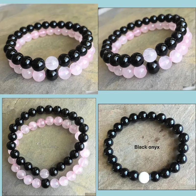 Natural Stone 8mm Black Onyx Bracelet ,8mm Rose Quartz Bracelet,Gemstone Beads Bracelet Elastic Gemstone Bracelet,Gifts