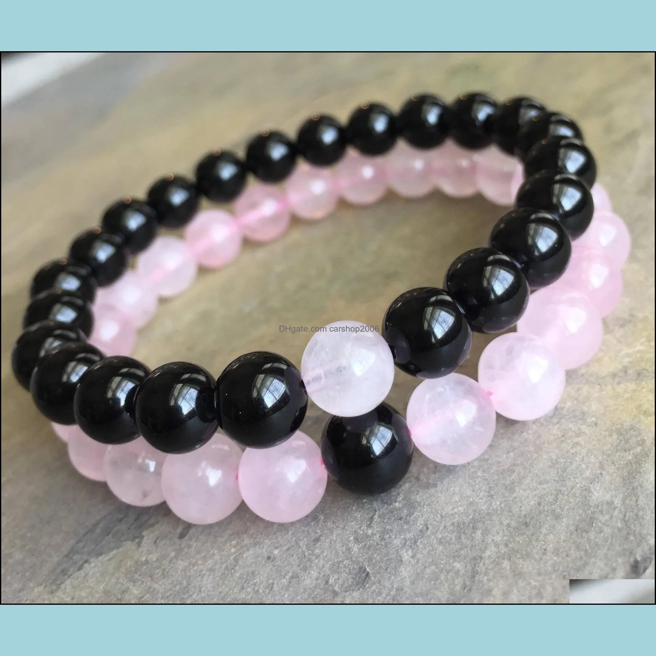 Natural Stone 8mm Black Onyx Bracelet ,8mm Rose Quartz Bracelet,Gemstone Beads Bracelet Elastic Gemstone Bracelet,Gifts